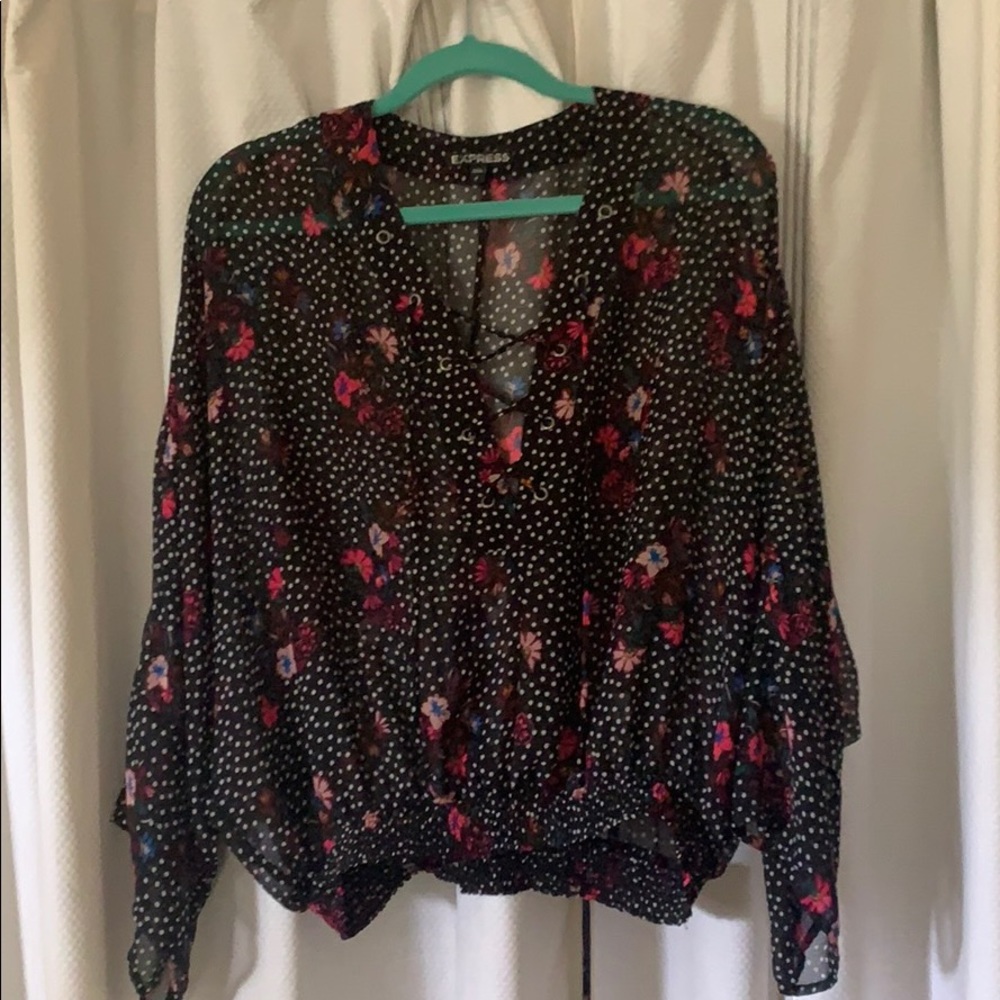 2/$12 Express Size S Black Sheer Lace Up top